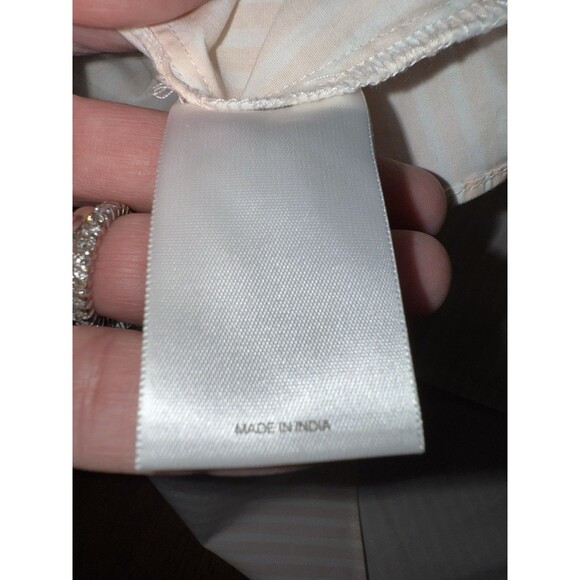 Express One Shoulder Stripe Poplin Shirt Peach White Pleated Long Sleeve NWT XL - Picture 7 of 12